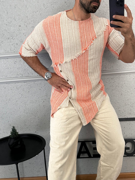 Asinetrik kesim ham keten tshirt